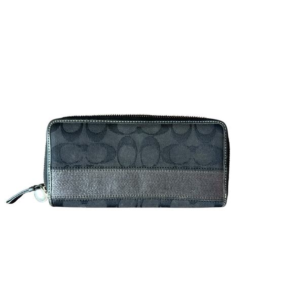 Coach‎ Black Signature Lurex Stripe Legacy Accordion Zipper Wallet F0742-40753 - Picture 2 of 4